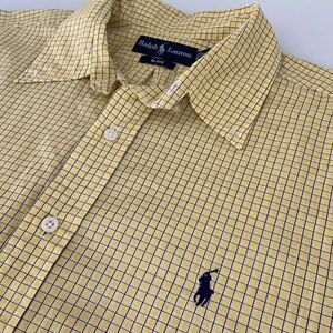 Polo Ralph Lauren Blake Button Up Men's Yellow/Navy Plaid Short Sleeve Navy Pony